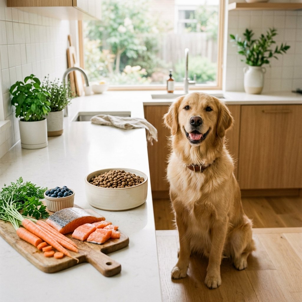 Happy UK dog eating quality food